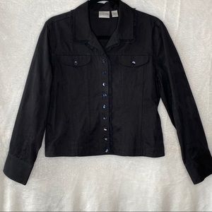 Chico’s Black Demask Ruffle Blazer Jacket